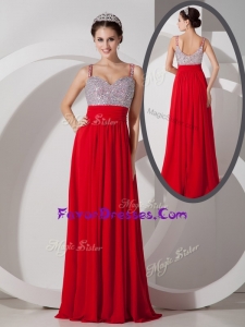 2016 Latest Empire Straps Beading Prom Dresses for Evening