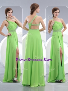 2016 Latest One Shoulder Spring Green Prom Dresses with High Slit