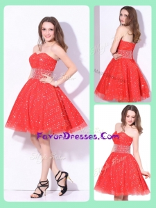 2016 Latest Sweetheart Beading Prom Dress in Red for Fall