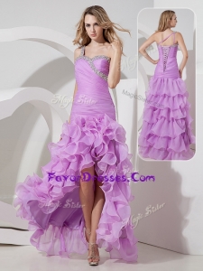 2016 Perfect Column High Low Prom Dress with Ruffled Layers