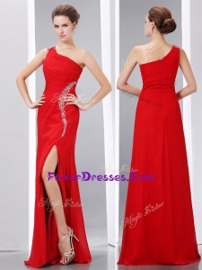 2016 Plus Size Column One Shoulder Prom Dress with High Slit