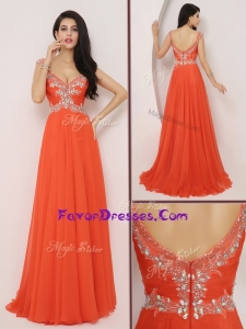 Latest Brush Train Prom Dresses with High Slit and Beading