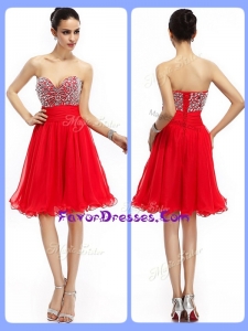 2016 Lovely Short Sweetheart Beading Prom Dresses in Red