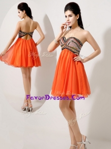 2016 Low Price Short Orange Red Prom Dresses with Beading and Sequins