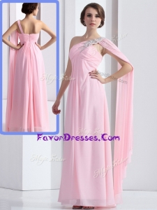 2016 Plus Size One Shoulder Baby Pink Prom Dress with Ruching and Beading