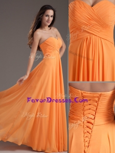 2016 Plus Size Sweetheart Floor Length Ruching Prom Dress in Orange