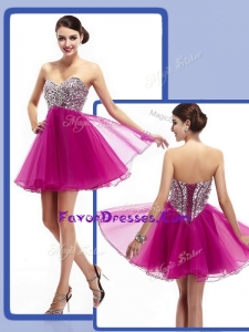 2016 Plus Size Sweetheart Fuchsia Short Prom Dresses with Beading