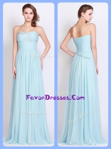 2016 Pretty Brush Train Light Blue Prom Dresses with Beading and Ruching