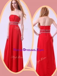 2016 Pretty Empire Strapless Red Prom Dresses with Beading