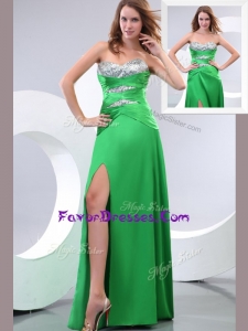 2016 Pretty Sweetheart Paillette and High Slit Green Prom Dress