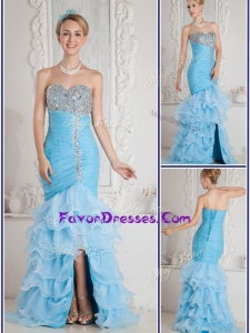 2016 Stylish Mermaid Sweetheart Beading and Ruffled Layers Aqua Blue Prom Dresses