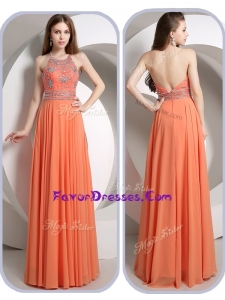 2016 Sweet Empire Halter Top Orange Prom Dresses with Beading