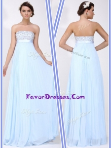 2016 Unique Strapless Beading Long Prom Dress in Light Blue