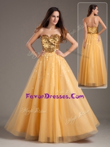 2016 Luxurious Princess Sweetheart Sequins Long Sweet Prom Dresses in Gold