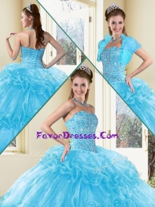 2016 Discount Ball Gown Sweet 16 Dresses with Beading and Ruffled Layers in Aqua Blue