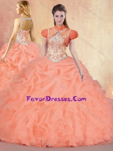 2016 New Style Brush Train Sweet 16 Gowns with Ruffles and Pick Ups