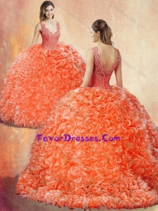 New Style V Neck Brush Train Quinceanera Dresses with Appliques