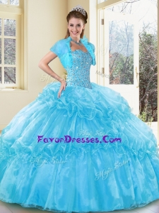 2016 New Style Ball Gown Aqua Blue Sweet 16 Gowns with Beading and Ruffled Layers