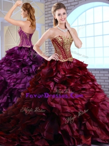 Best Brush Train Ruffles and Appliques Sweet 16 Dresses in Wine Red