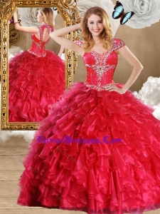 2016 Fashionable Red Sweet 16 Dresses with Beading and Ruffles