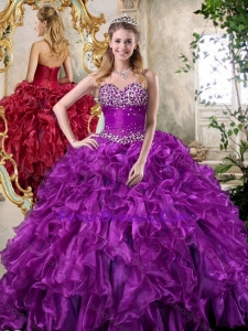 Super Hot Sweetheart Purple Sweet 16 Dresses with Beading and Ruffles
