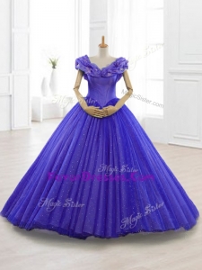 Custom Made Appliques Cap Sleeves Quinceanera Dresses in Purple