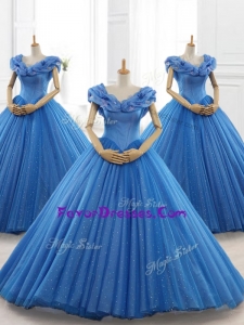 Custom Made Appliques Off the Shoulder Quinceanera Dresses in Blue