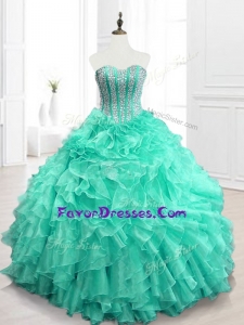 Custom Made Beading and Ruffles Quinceanera Dresses in Apple Green