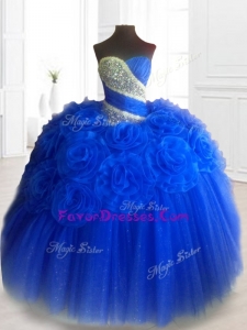 Custom Made Hand Made Flowers Quinceanera Dresses in Royal Blue