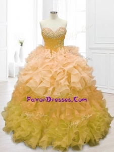 Custom Made Sweetheart Beading and Ruffles Quinceanera Dresses in Gold