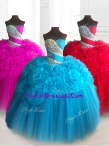 Custom Made Sweetheart Quinceanera Dresses with Beading and Hand Made Flowers