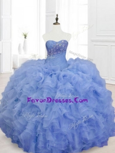 2016 Custom Made Blue Quinceanera Dresses with Beading and Ruffles