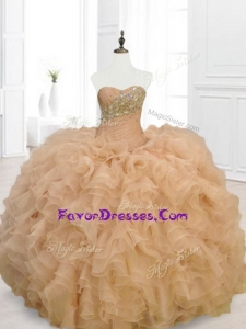 Custom Made Champagne Quinceanera Gowns with Beading and Ruffles