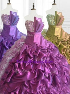 Custom Made Strapless Pick Ups Quinceanera Dresses with Sequins and Ruffles