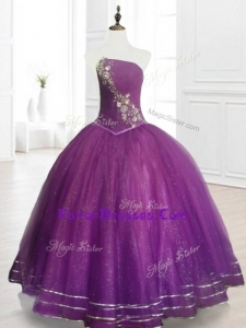 Custom Made Strapless Purple Floor Length Quinceanera Gowns with Beading