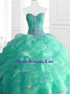 Custom Made Sweetheart Beading and Ruffles Quinceanera Gowns in Turquois