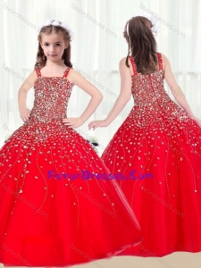 2016 Cute Ball Gown Straps Beading Red Little Girl Pageant Dresses