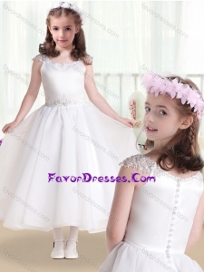 Cheap Cap Sleeves Flower Girl Dresses with Beading and Appliques