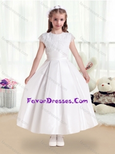 Cheap Scoop Satin Flower Girl Dresses with Appliques