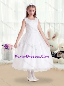 Cheap Scoop White Flower Girl Dresses in Lace for 2016