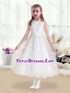 Cheap Scoop White Flower Girl Dresses with Beading and Appliques
