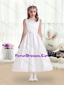 Cheap Scoop White Flower Girl Dresses with Lace and Belt