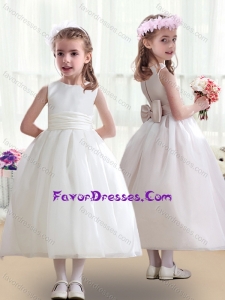 Cheap White Flower Girl Dresses with Bowknot