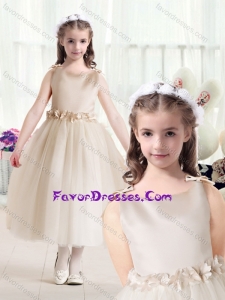 Cheap Ball Gown Bateau Champagne Flower Girl Dresses with Belt