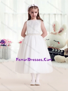 Cheap Bateau Beading White Flower Girl Dresses