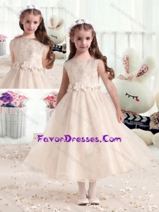 Cheap Bateau Champagne Flower Girl Dresses with Appliques