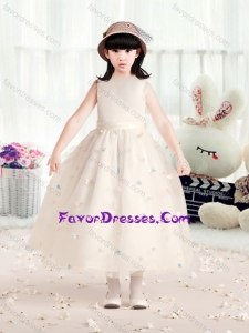 Cheap Bateau Champagne Flower Girl Dresses with Appliques and Belt