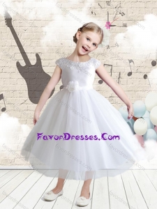 Cheap Cap Sleeves Bateau Flower Girl Dresses with Appliques