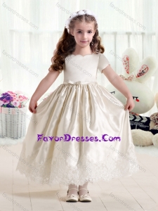 Cheap Empire Short Sleeves Flower Girl Dresses with Lace
