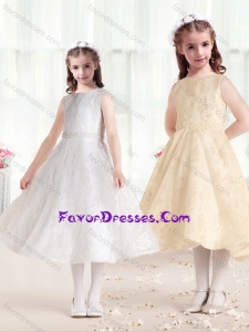 Cheap Princess Scoop Flower Girl Dresses in Lace